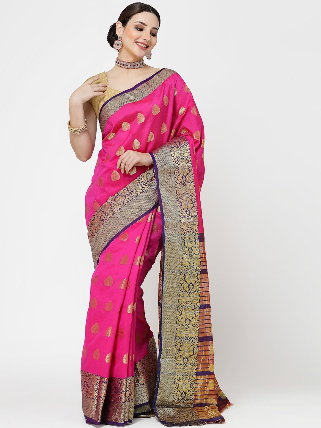 

ISHQY Woven Design Zari Art Silk Banarasi Saree, Pink