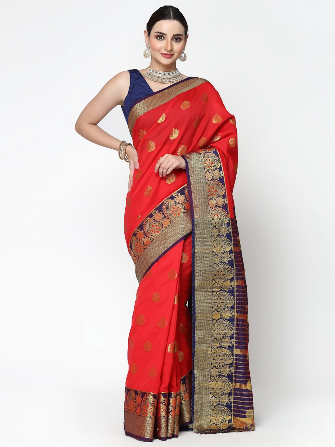 

ISHQY Woven Design Zari Art Silk Banarasi Saree, Red