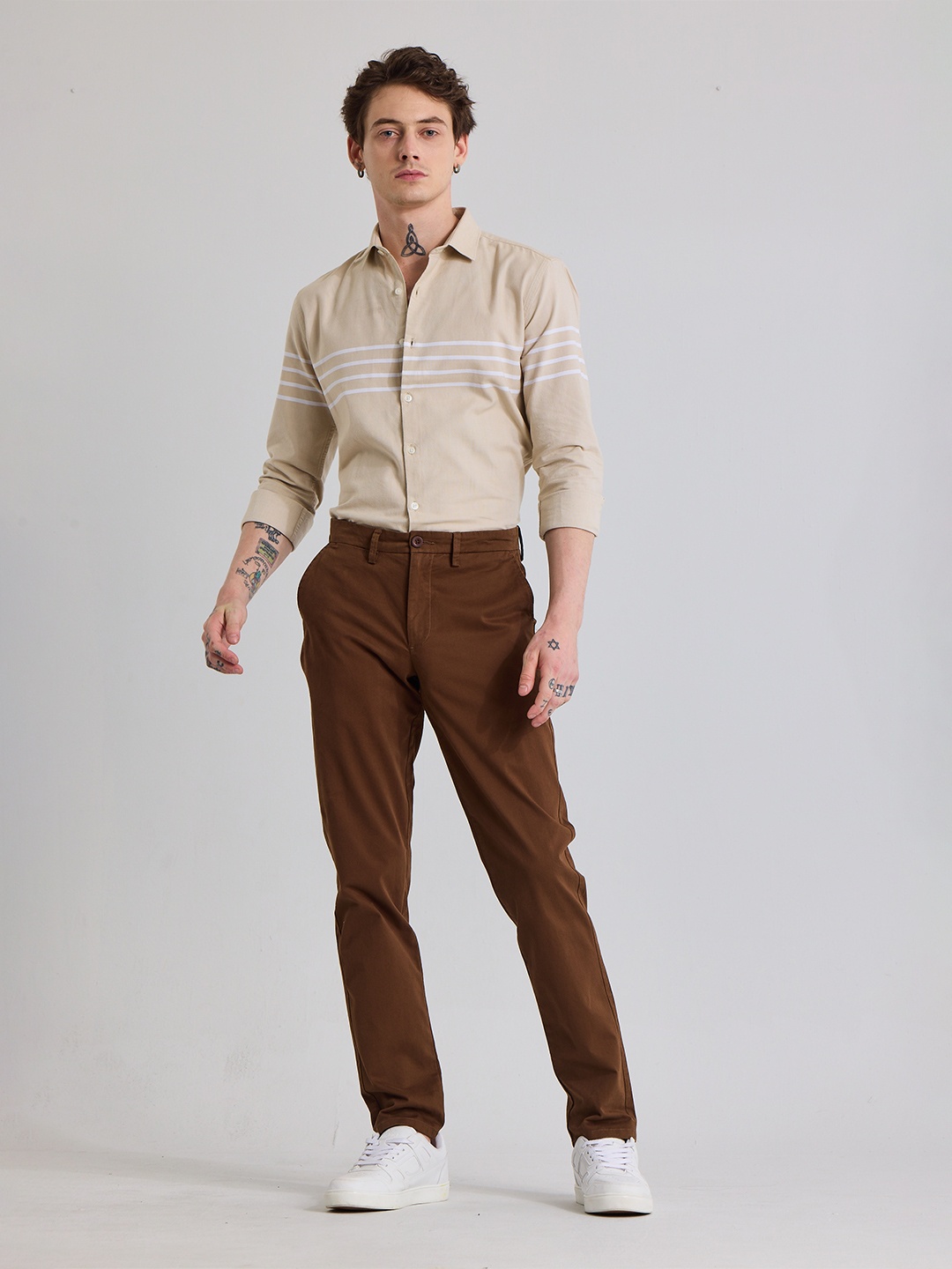 

Snitch Men Mid-Rise Slim Fit Chinos Classic Trousers, Brown