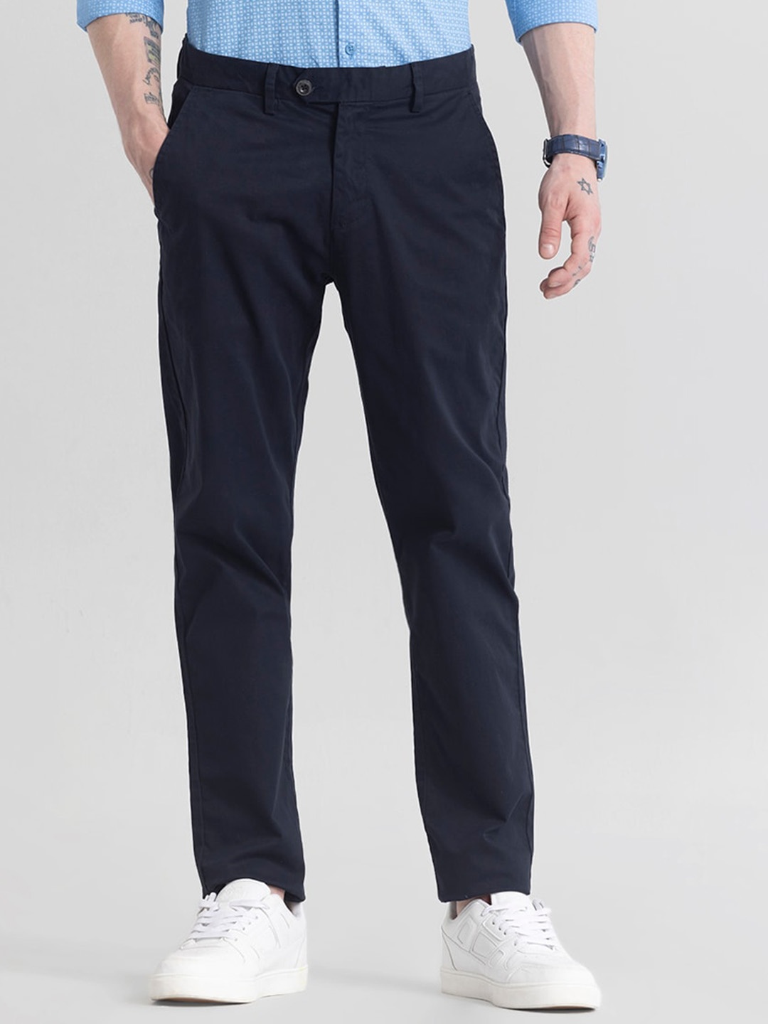 

Snitch Men Classic Slim Fit Chinos Trousers, Navy blue