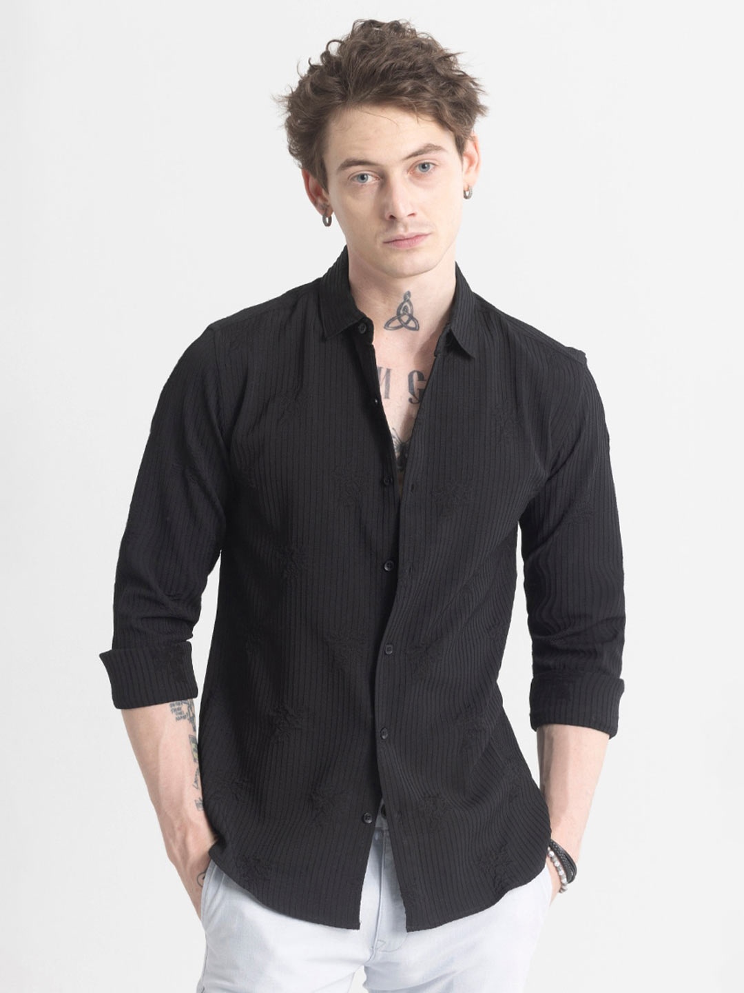 

Snitch Classic Slim Fit Spread Collar Long Sleeves Casual Shirt, Black