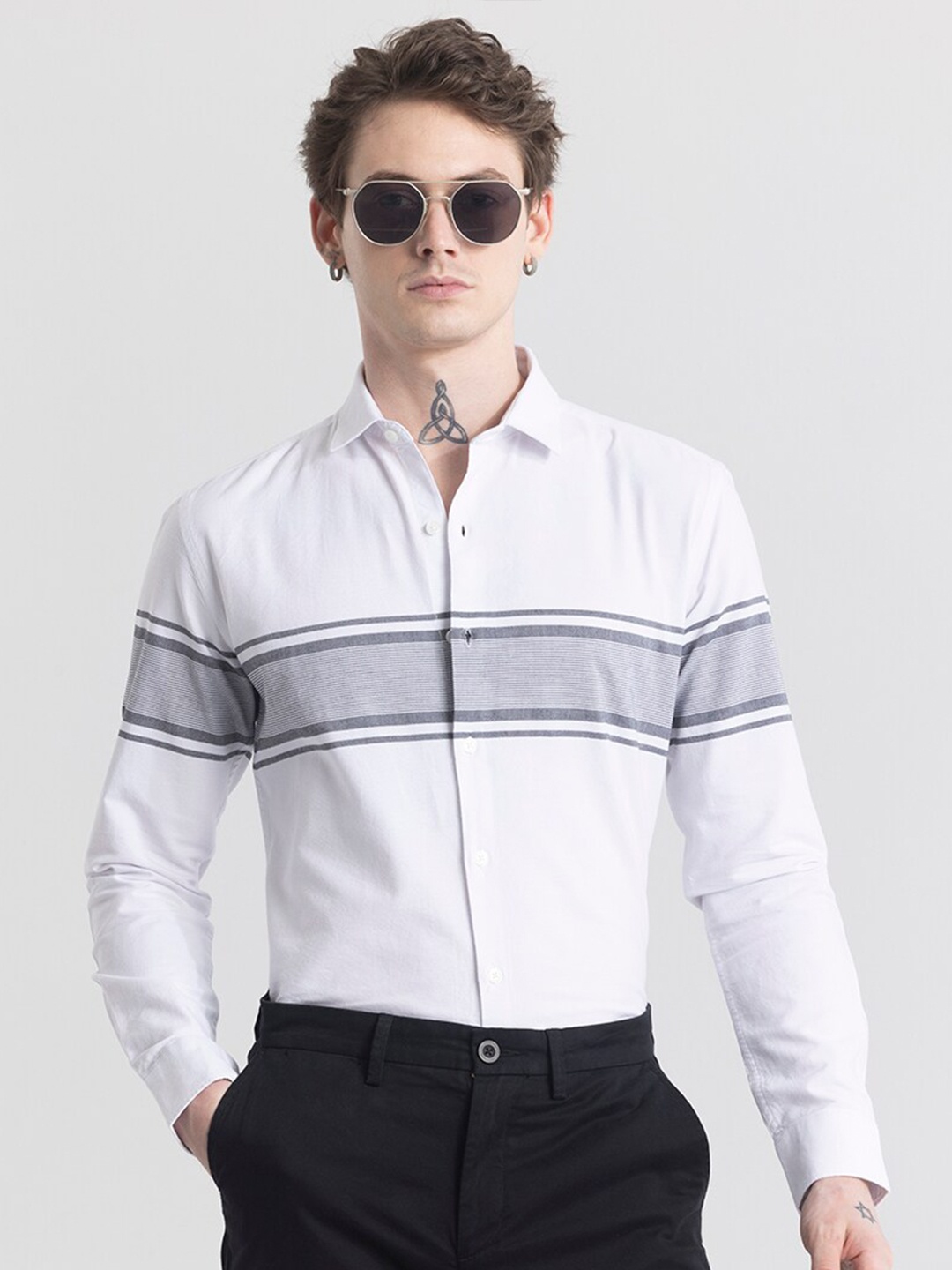 

Snitch Classic Slim Fit Spread Collar Long Sleeves Cotton Casual Shirt, White