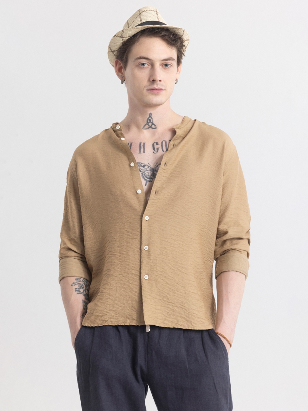 

Snitch Men Classic Slim Fit Opaque Casual Shirt, Brown