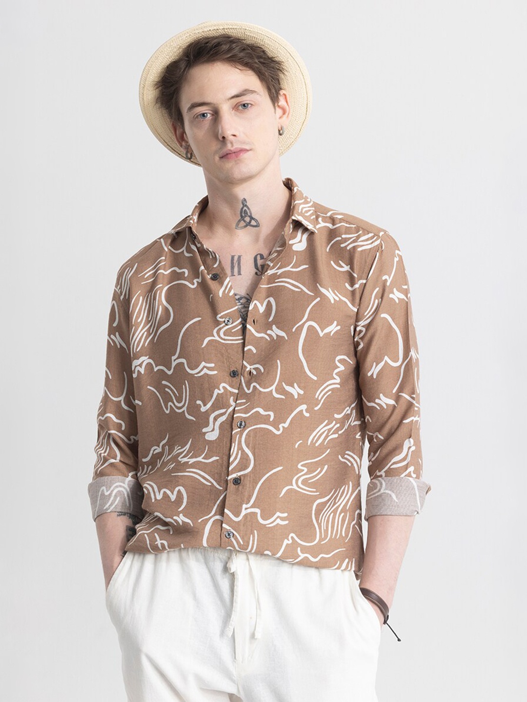 

Snitch Brown Classic Slim Fit Abstract Printed Casual Shirt