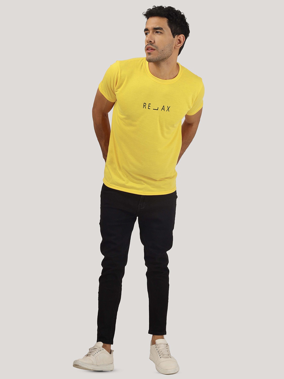 

Greylongg Typography Printed Round Neck T-Shirt, Yellow