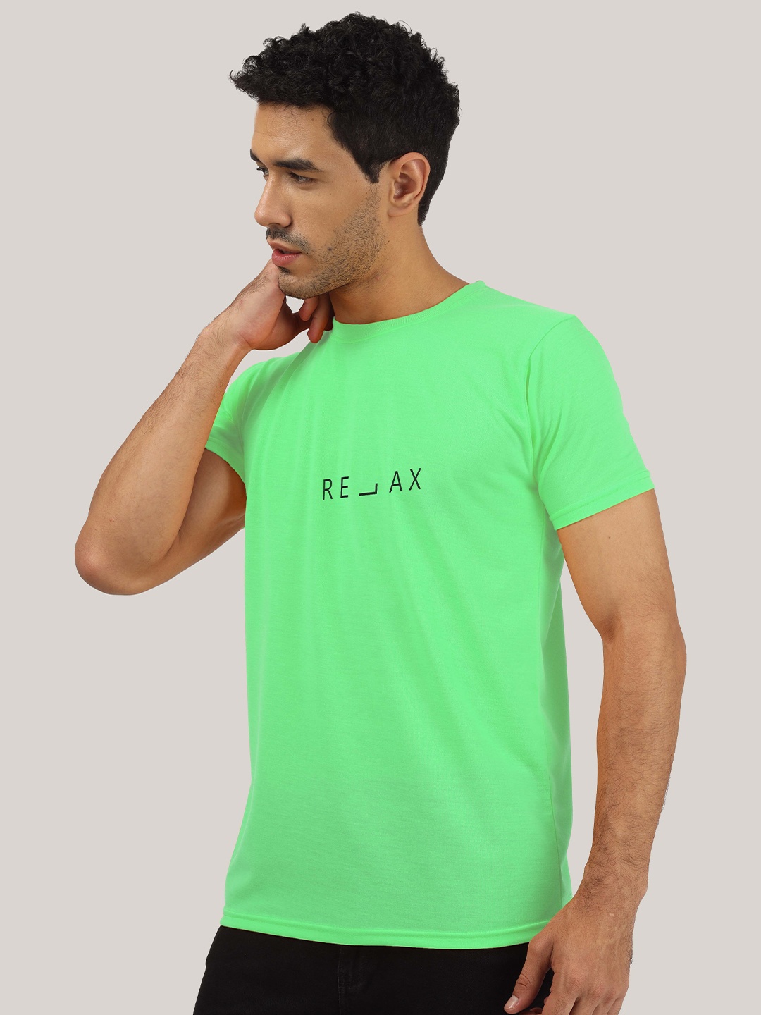 Greylongg Typography Printed Short Sleeves Casual T-shirt, Green