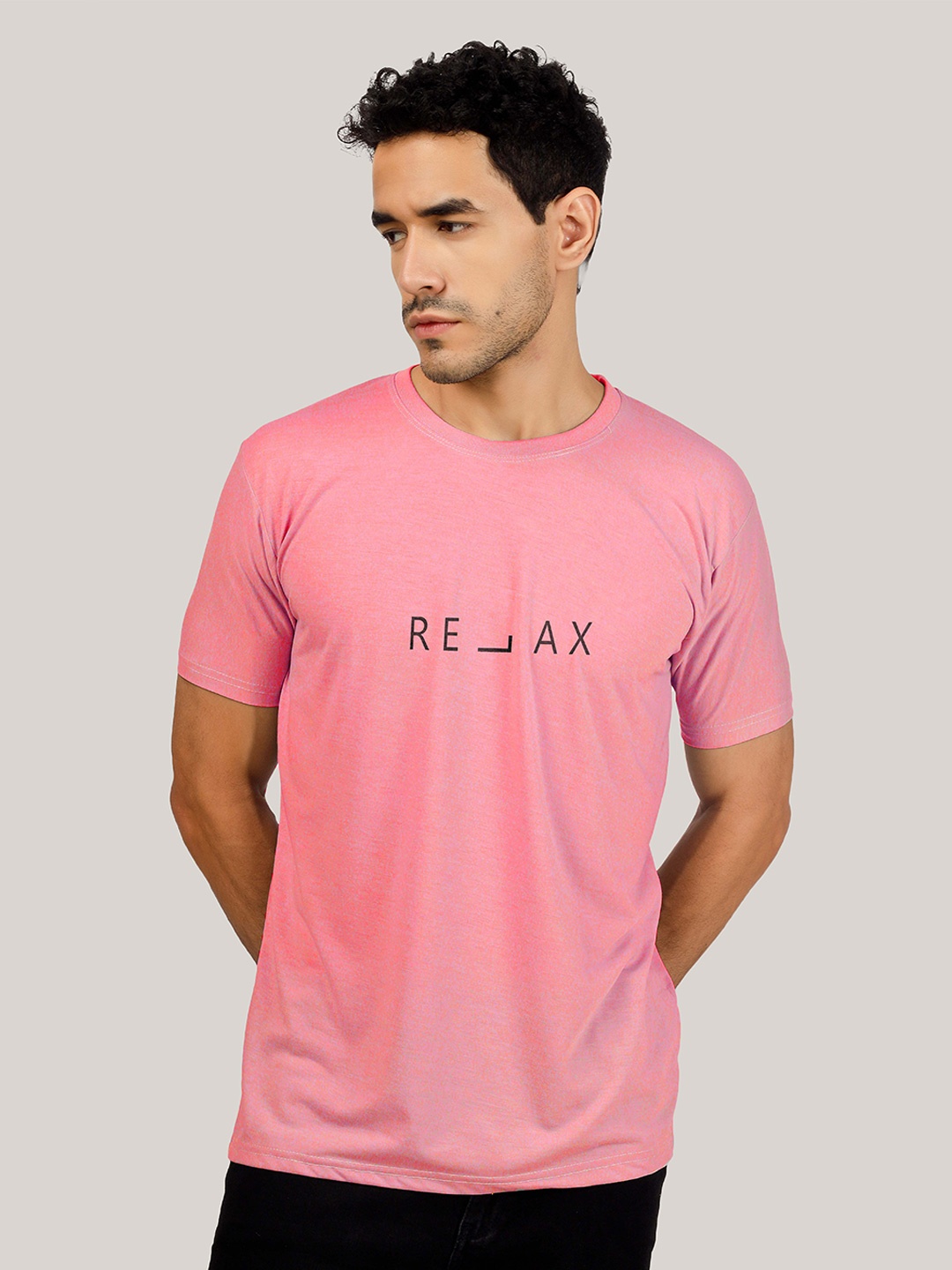 

Greylongg Printed Round Neck Short Sleeves Cotton Casual T-shirt, Pink