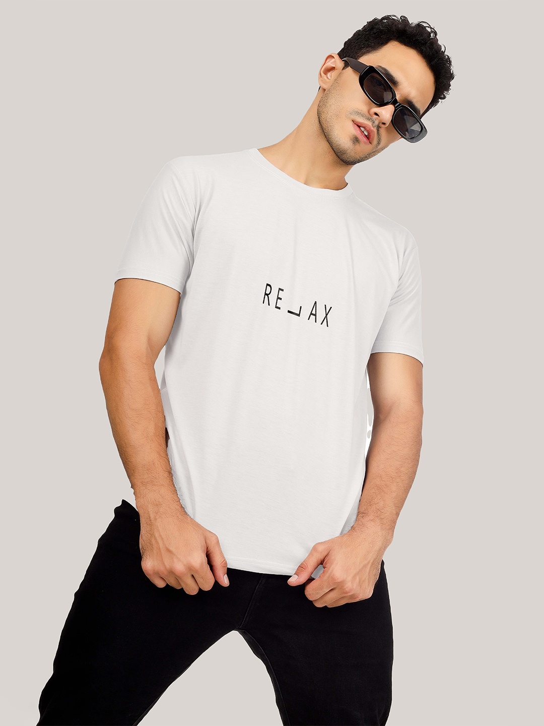 

Greylongg Typography Printed Round Neck T-shirt, White