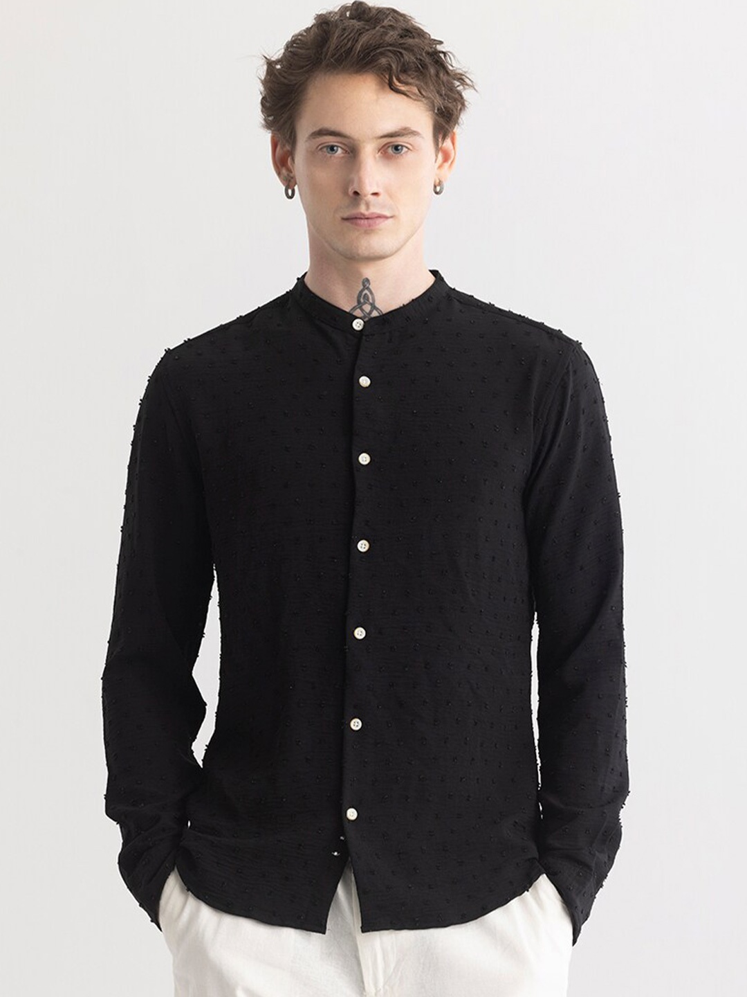 

Snitch Men Classic Slim Fit Cotton Casual Shirt, Black