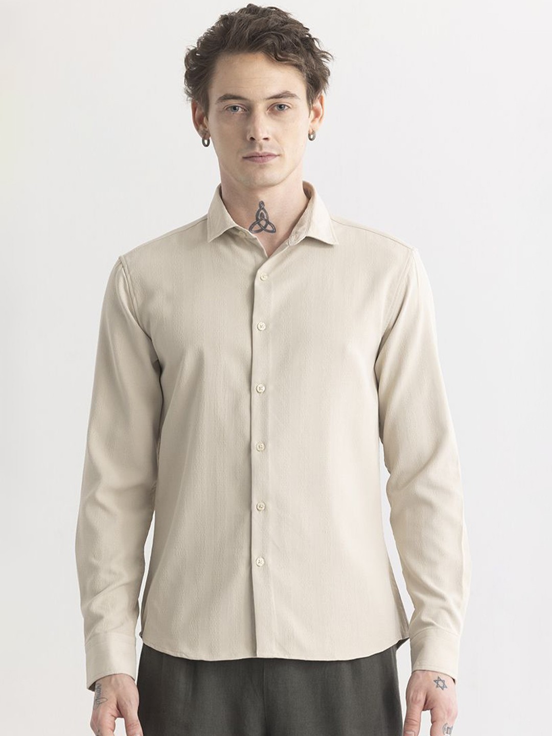 

Snitch Classic Slim Fit Cotton Casual Shirt, Beige