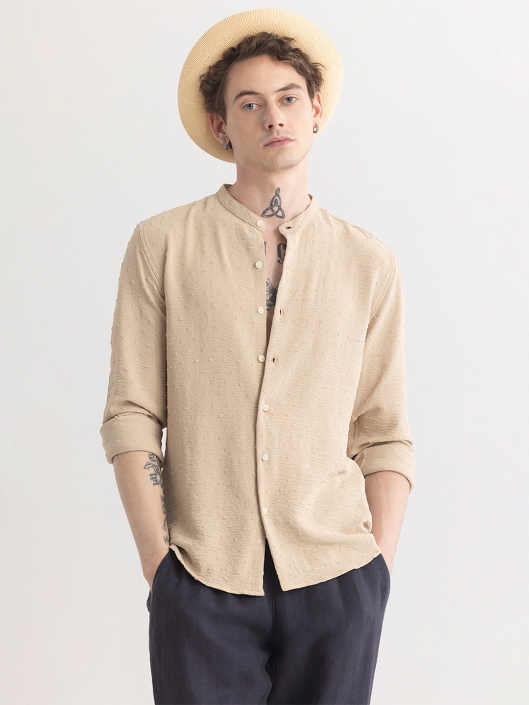 

Snitch Men Classic Slim Fit Opaque Casual Shirt, Nude
