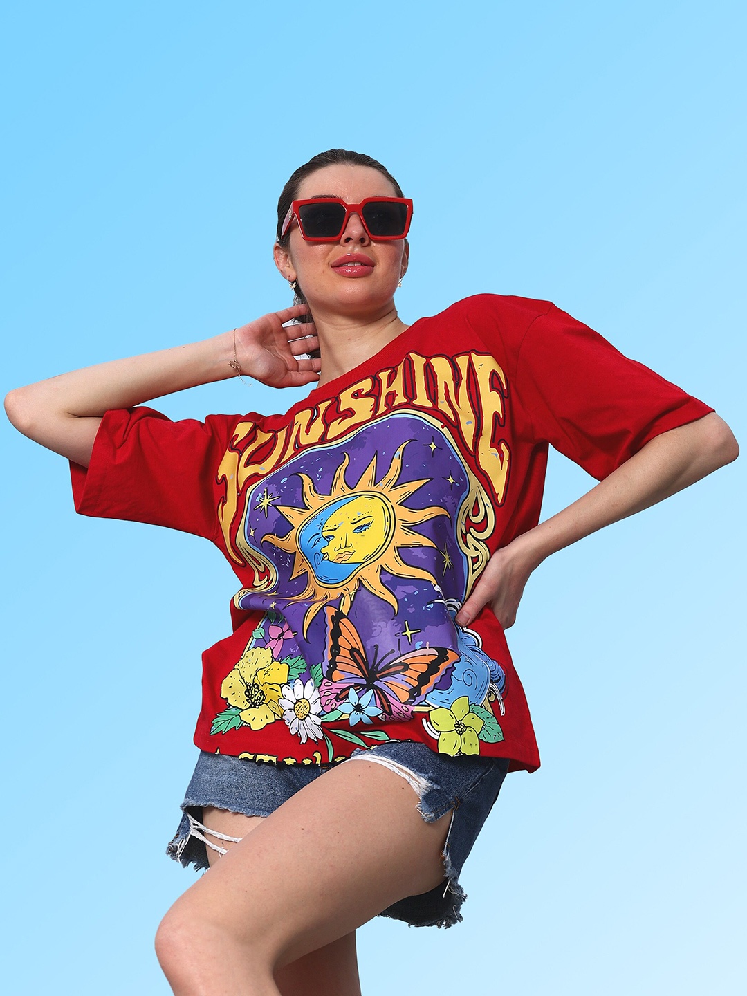 

Athena Graphic Printed Cotton Oversized T-shirt, Red