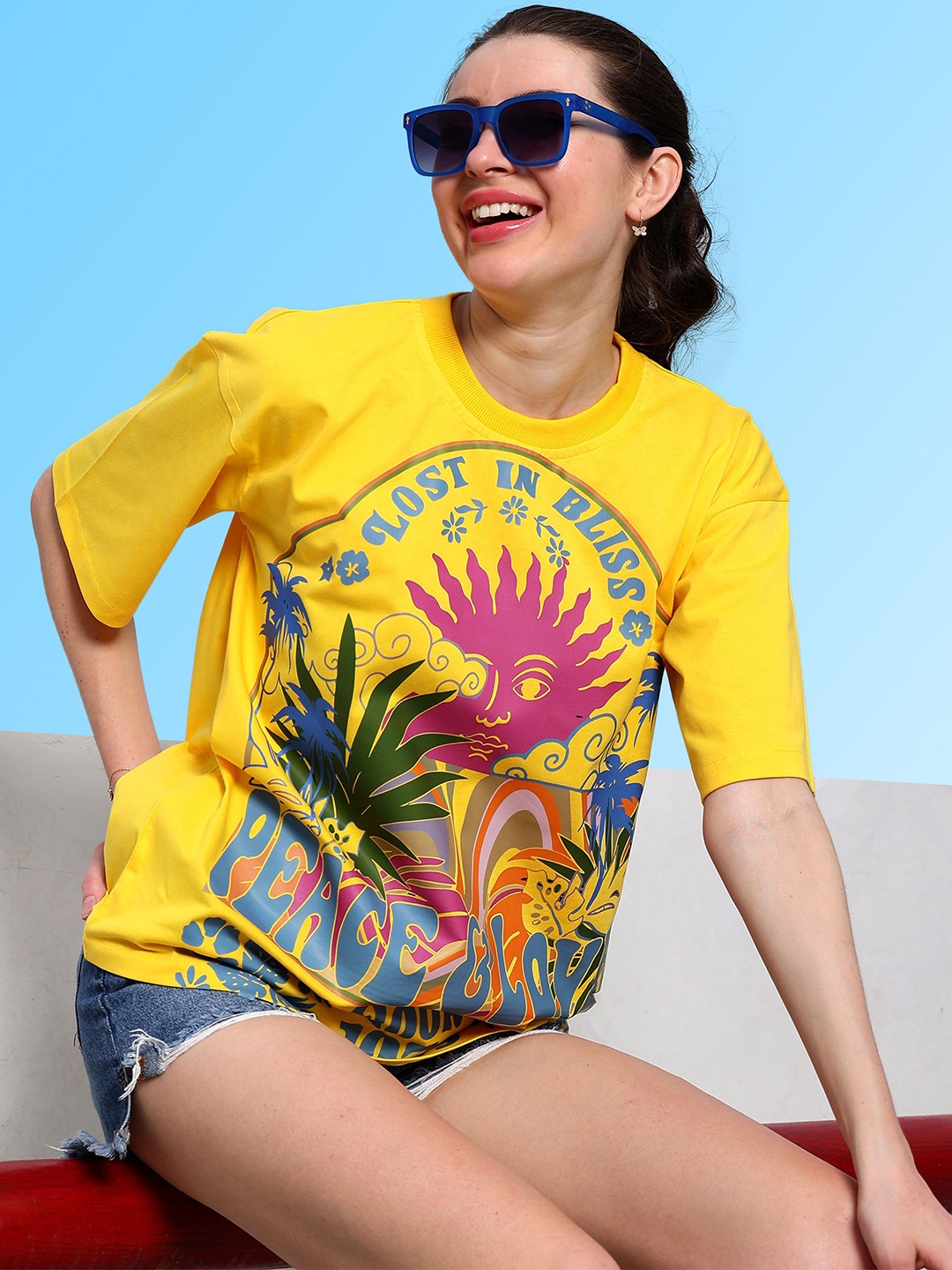 

Athena Floral Print Cotton Oversized T-shirt, Yellow