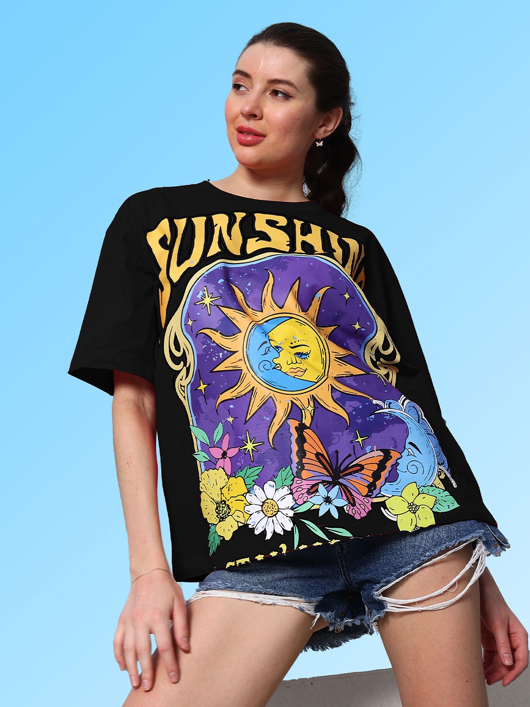 

Athena Graphic Printed Cotton Oversized T-shirt, Black