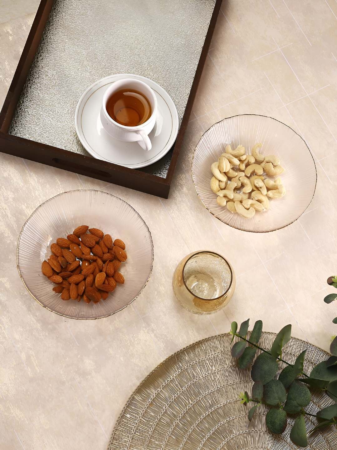 

TAYHAA Set of 2 Transparent Lined pattern round shaped Serving Bowl