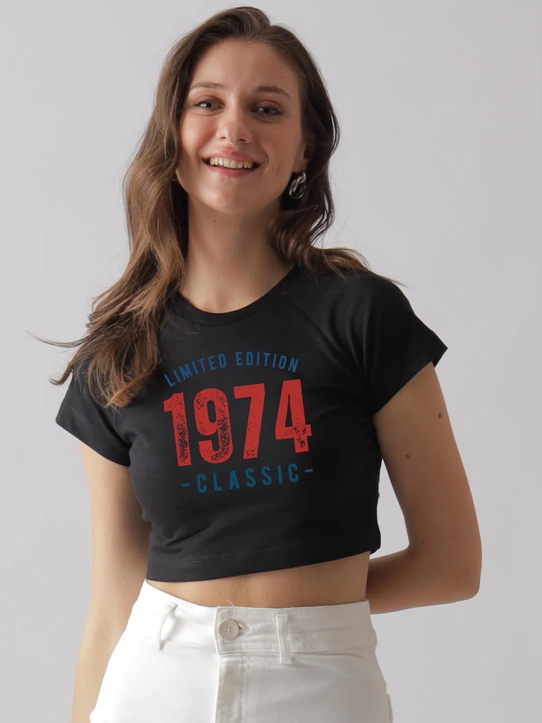 

BOTNIA Print Cotton Crop Top, Black