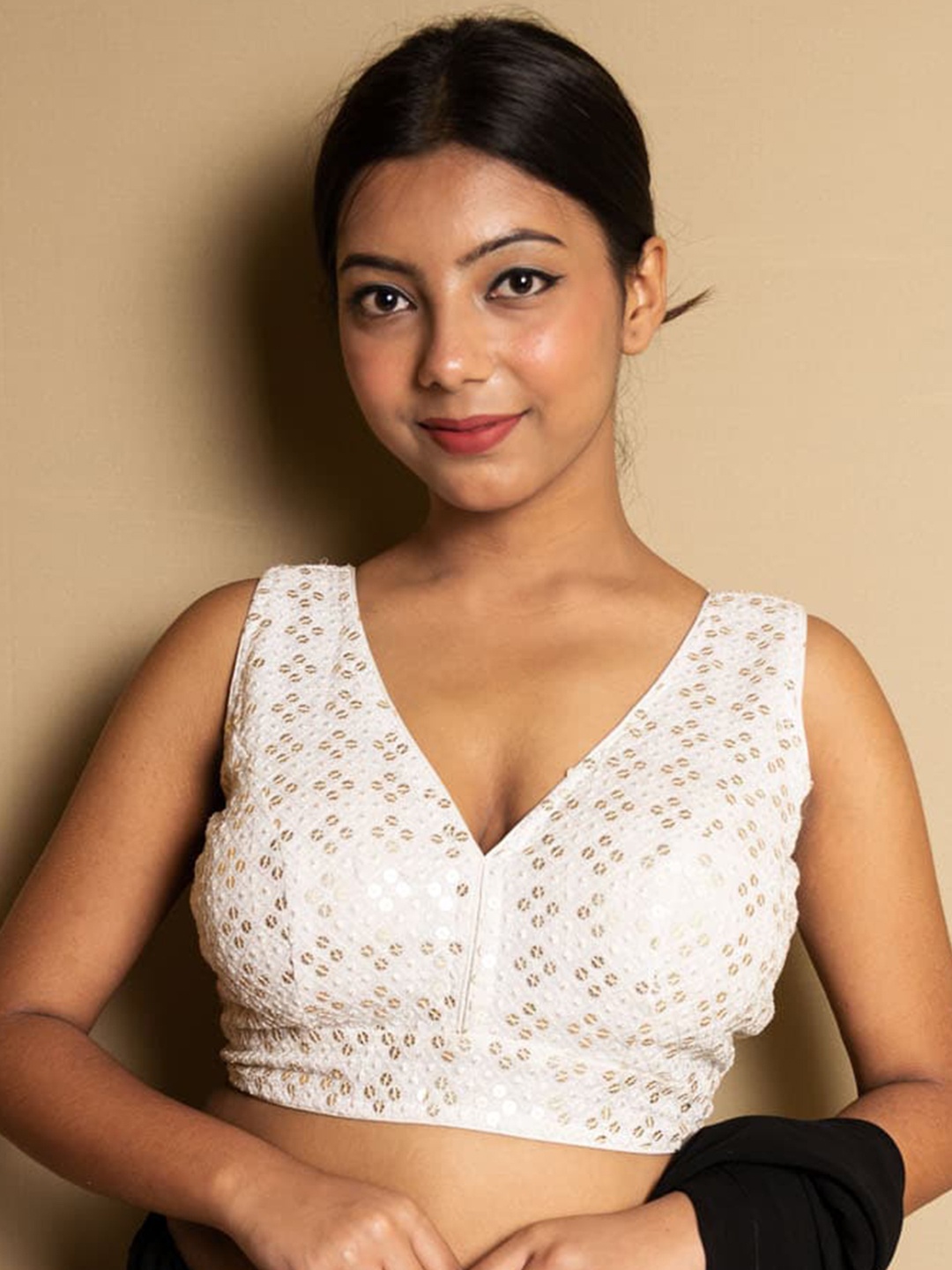 

SARIKA Embellished Saree Blouse, White
