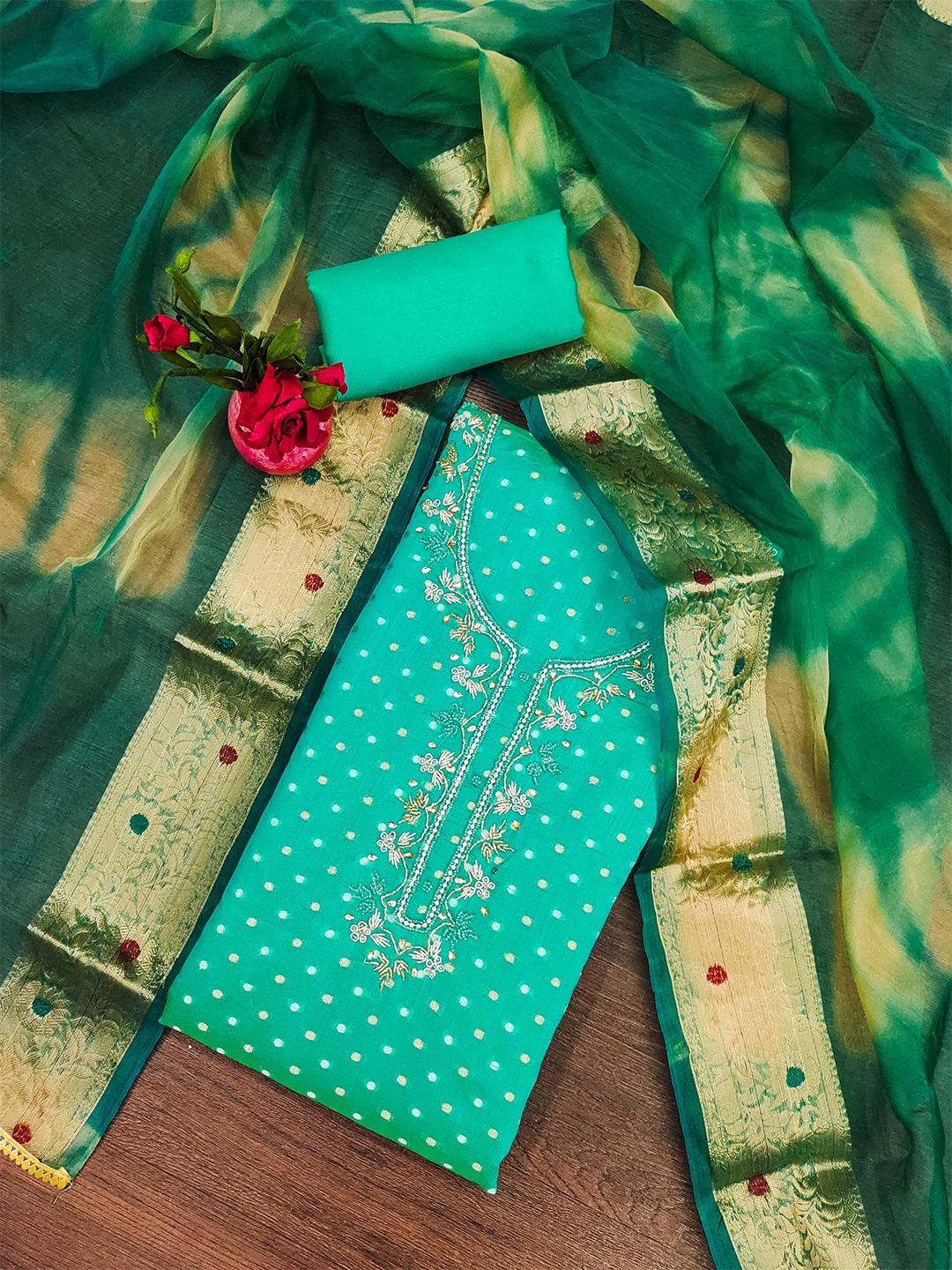 

KALINI Unstitched Dress Material, Sea green