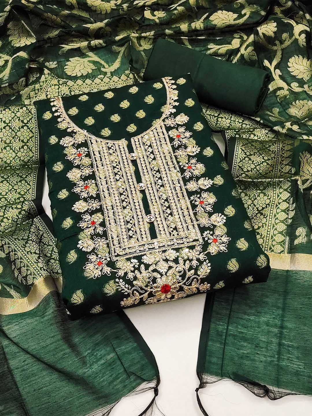 

KALINI Unstitched Dress Material, Green