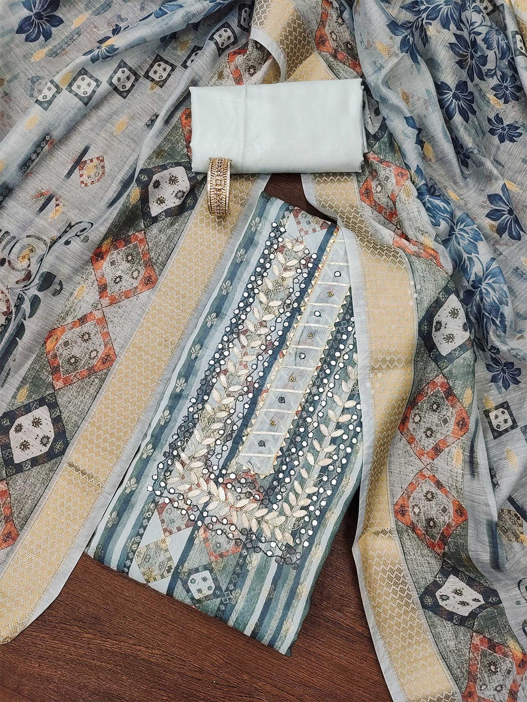 

KALINI Unstitched Dress Material, Teal