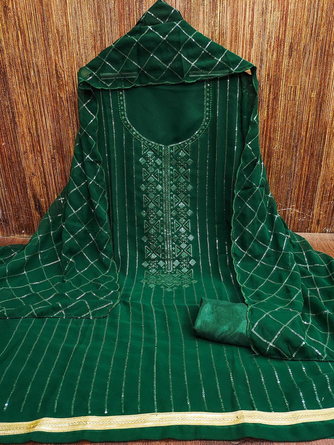 

KALINI Embroidered Silk Georgette Unstitched Dress Material, Green