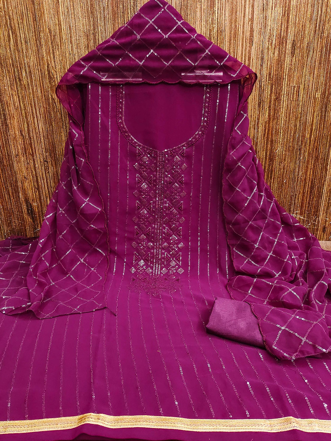 KALINI Embroidered Silk Georgette Unstitched Dress Material, Pink