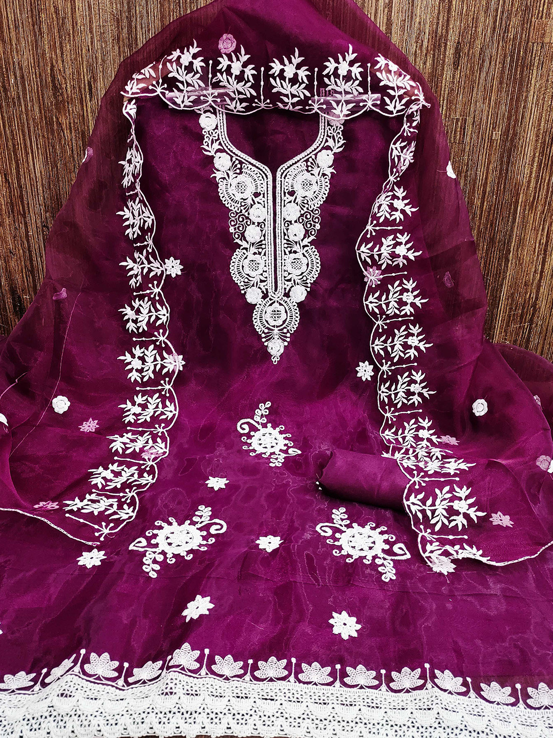 

KALINI Embroidered Organza Unstitched Dress Material, Purple