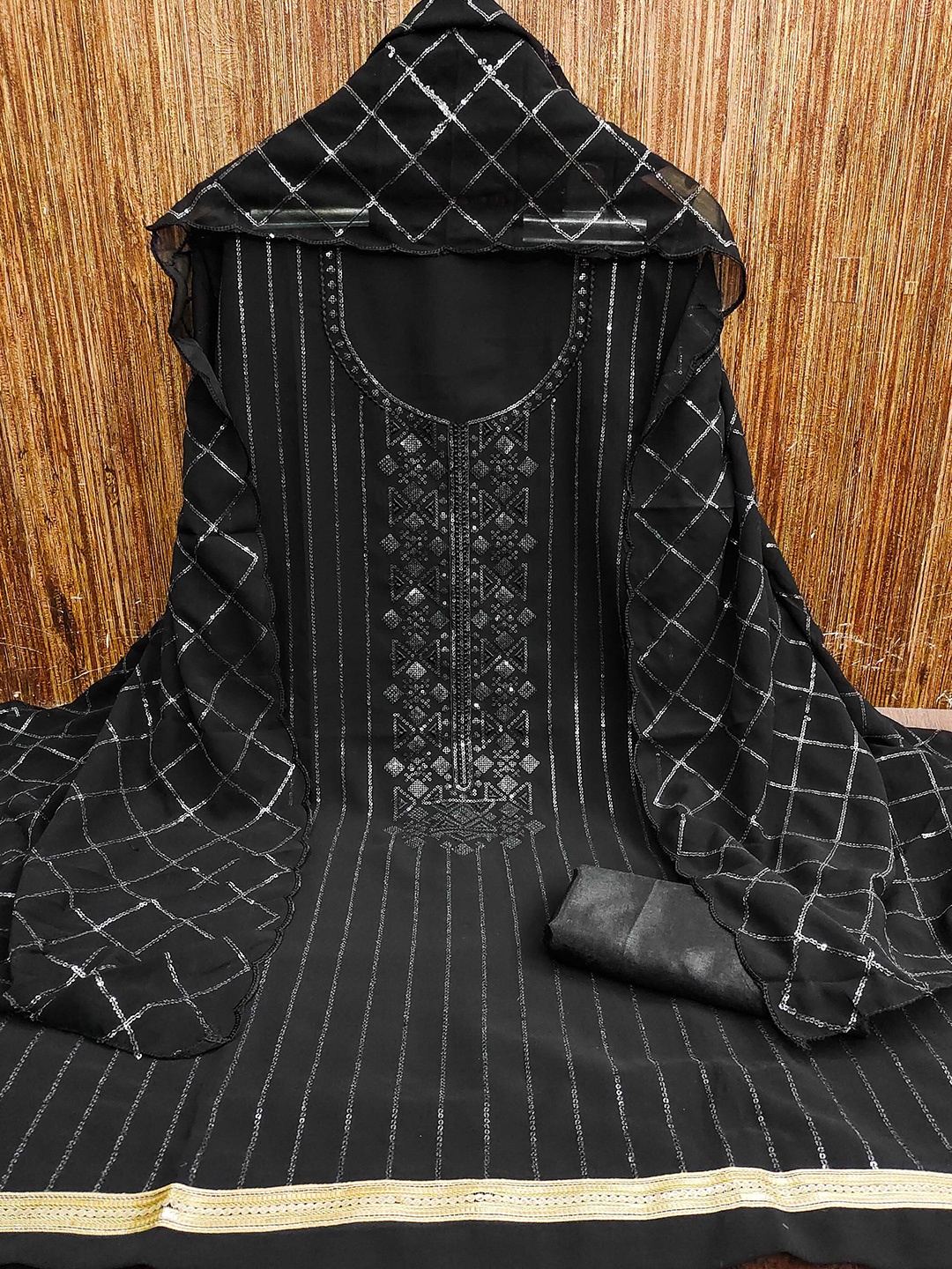 

KALINI Embroidered Silk Georgette Unstitched Dress Material, Black