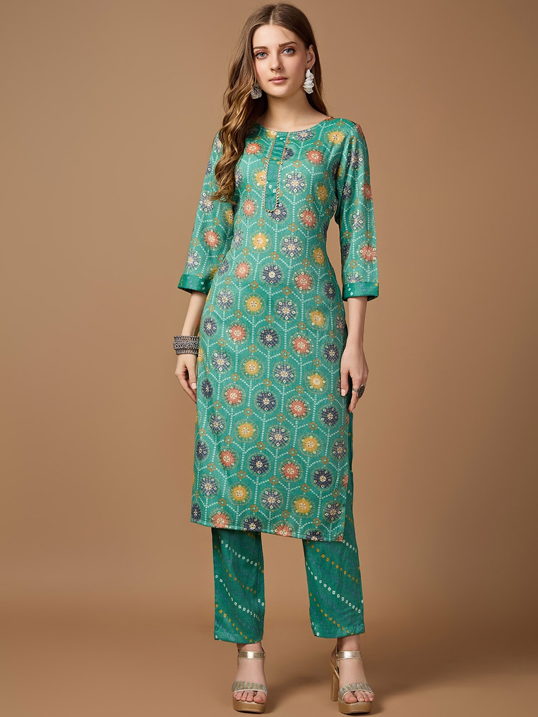 

GORGONE Bandhani Printed Regular Kurta with Trouser, Blue