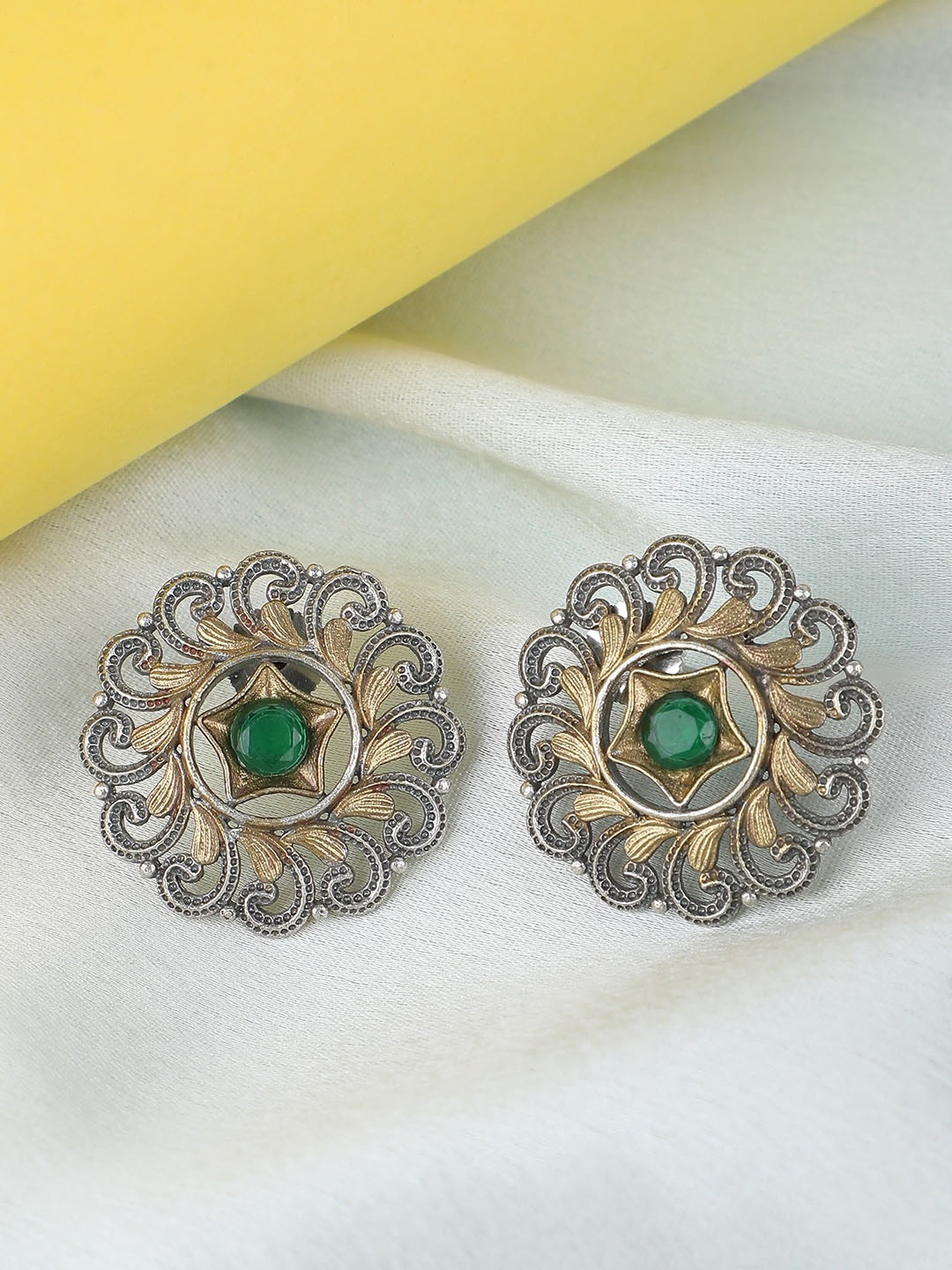 

Anouk Green German Silver Plated Circular Studs Earrings