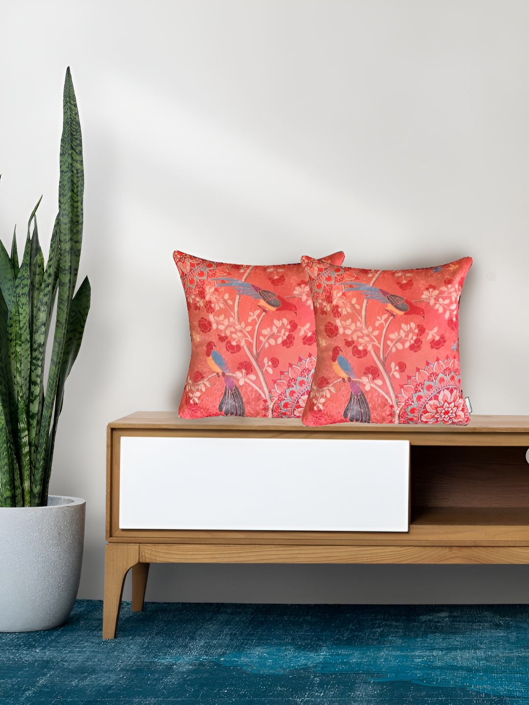 

Tasseled Home Pink 2 Pcs Floral Velvet Square Cushion Covers