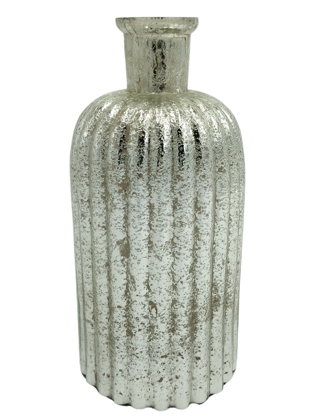 

10club Silver-Toned Textured Fluted Metallic Glass Vase
