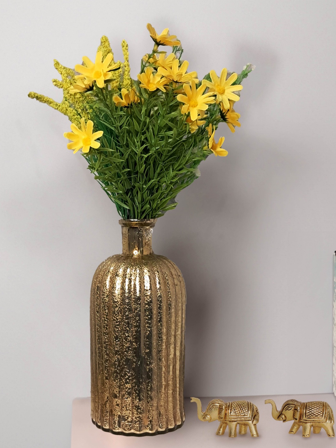 

10club Silver-Toned Textured Fluted Metallic Glass Vase, Gold