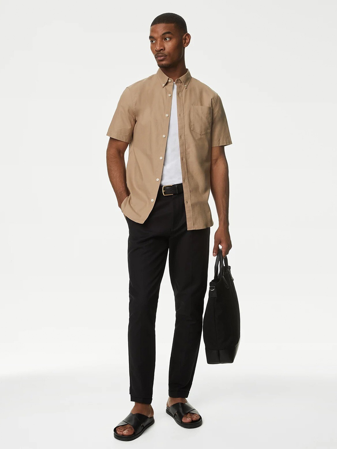 

Marks & Spencer Short Sleeves Pure Cotton Casual Shirt, Brown