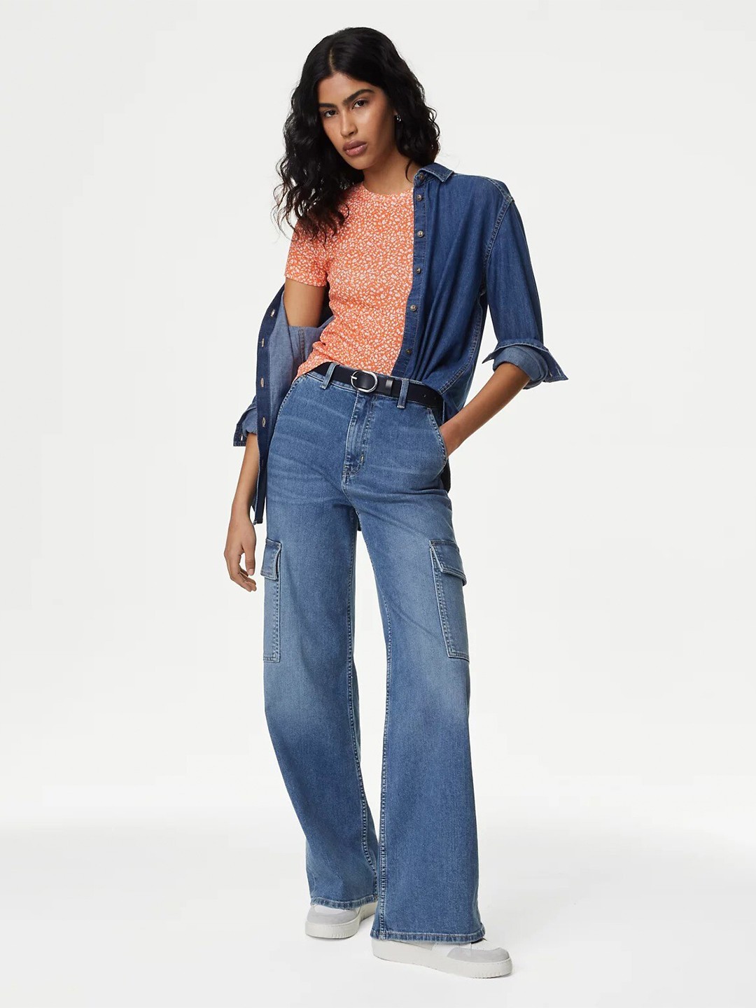 

Marks & Spencer Floral Printed Pure Cotton T-shirt, Orange