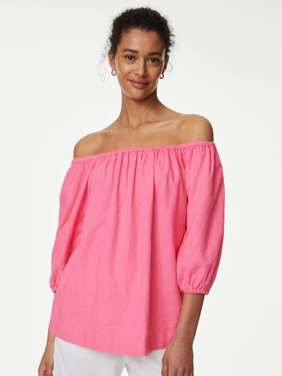 

Marks & Spencer Off-Shoulder Puff Sleeve Top, Pink