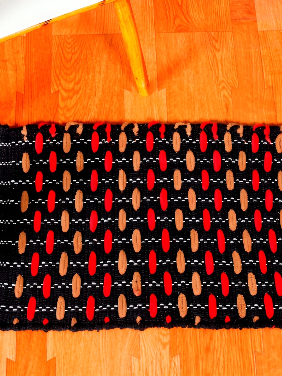 

HANDICRAFT PALACE Black & Red Cotton Rectangular Non-Slip Doormat