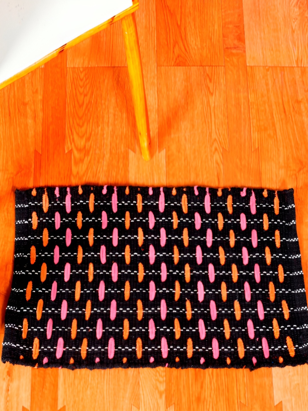 

HANDICRAFT PALACE Black & Pink Cotton Rectangular Non-Slip Doormat