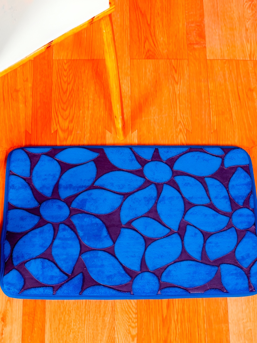 

HANDICRAFT PALACE Blue Floral Acrylic Soft Non Woven Rectangular Anti-Skid Doormat