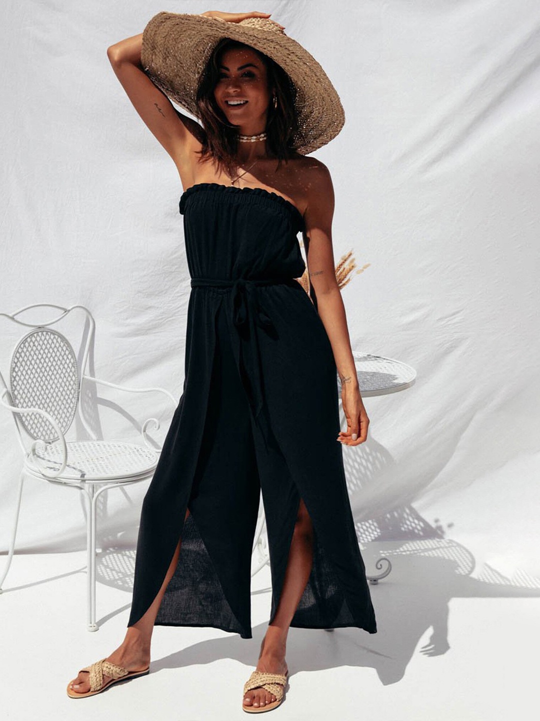 

LULU & SKY Strapless Culotte Jumpsuit, Black