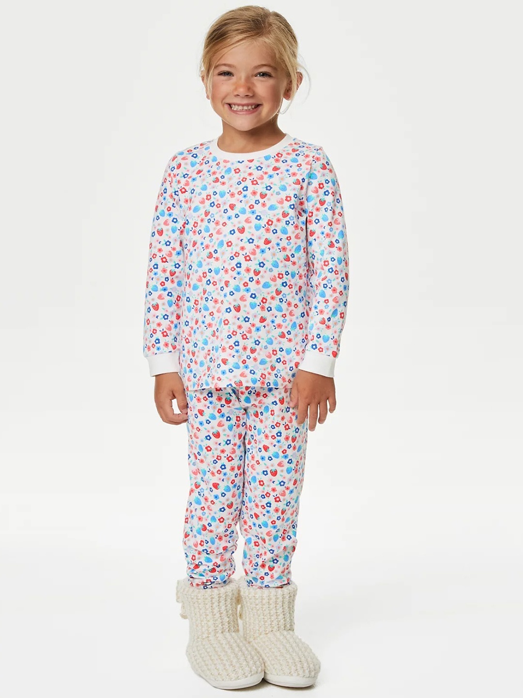 

Marks & Spencer Girls Floral Printed Pure Cotton Night suit, White