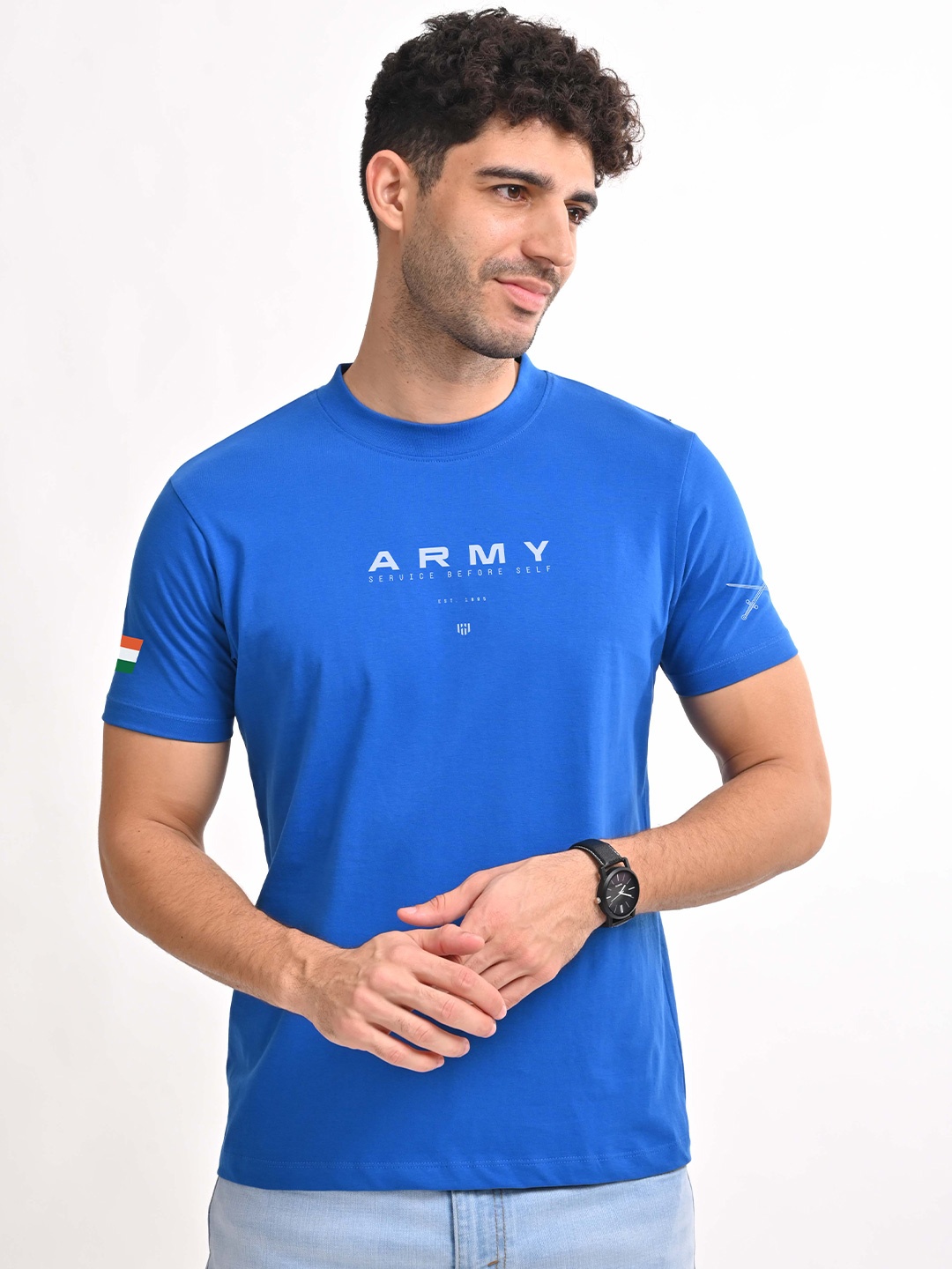 

Aero Armour Unisex Typography Printed Cotton T-shirt, Blue