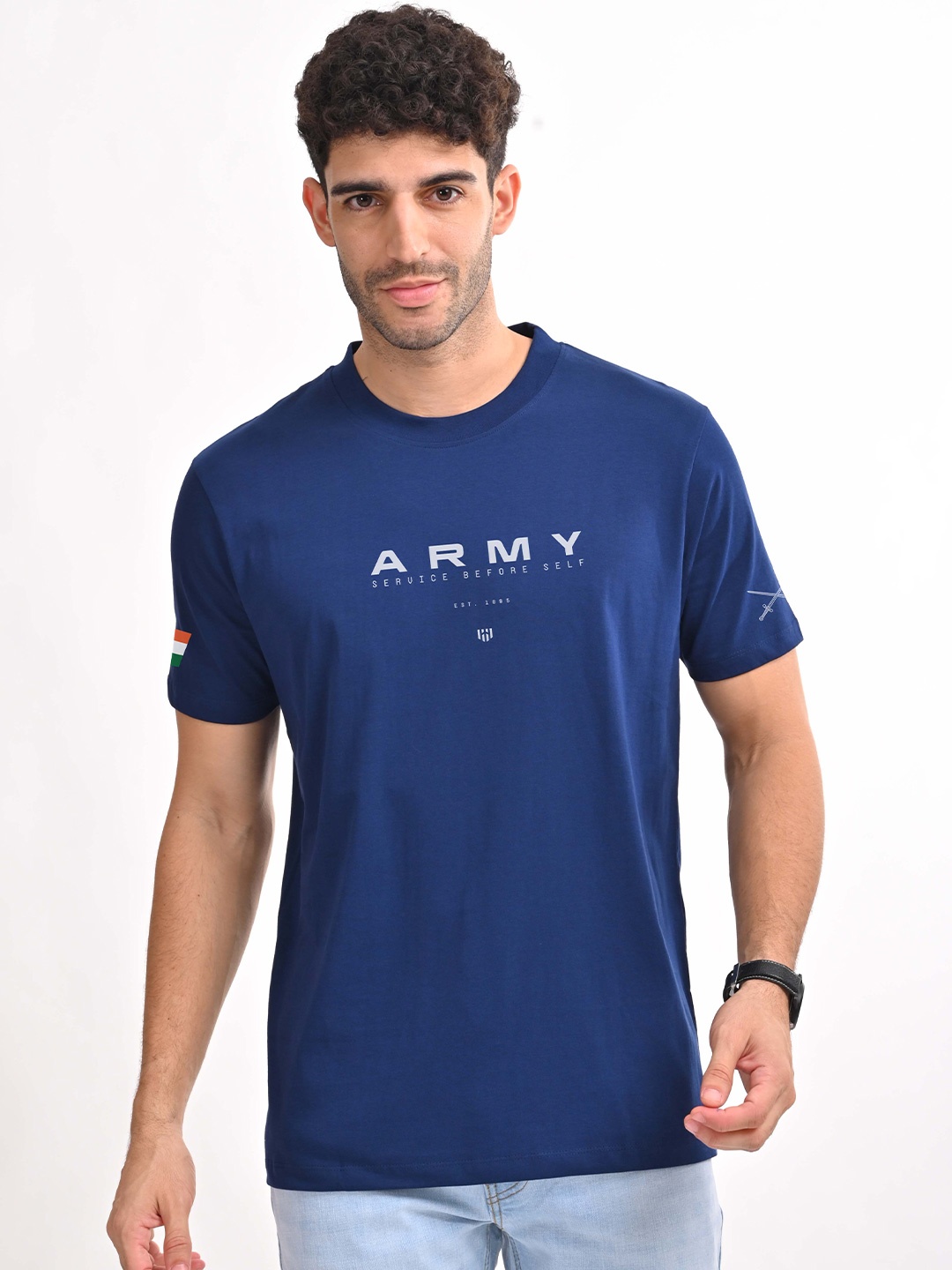 

Aero Armour Unisex Typography Printed Cotton T-shirt, Navy blue