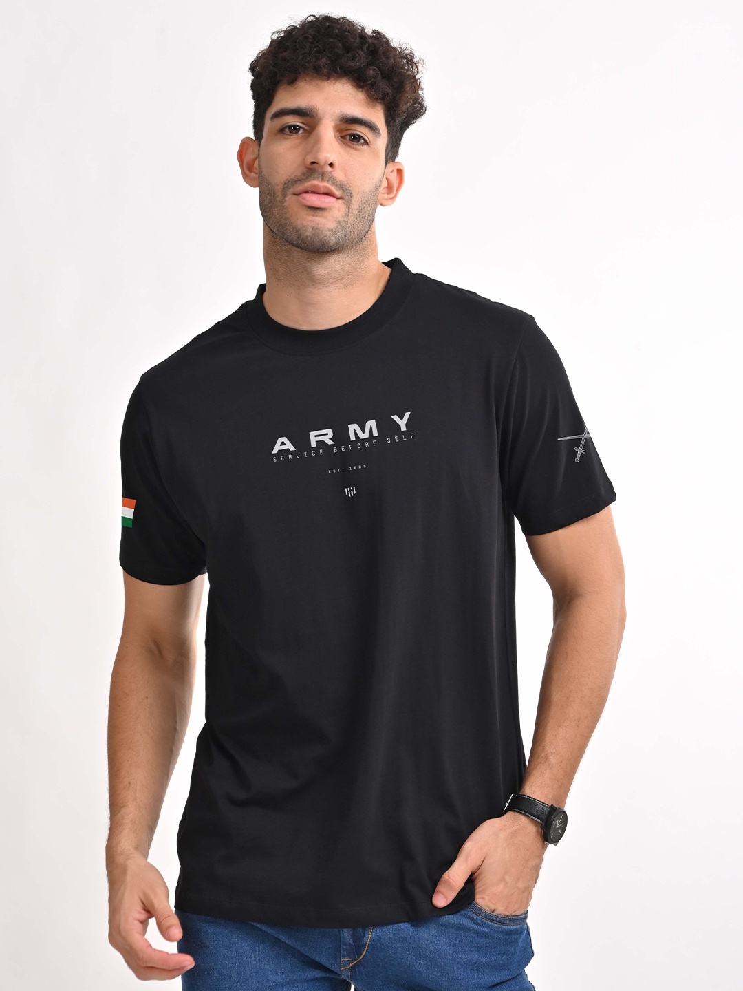 

Aero Armour Unisex Typography Printed Cotton T-shirt, Black