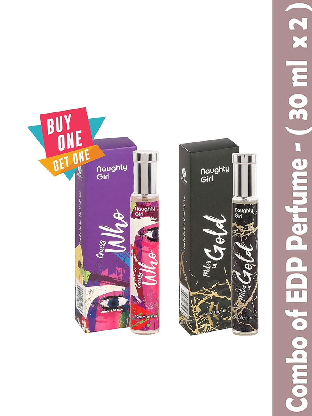 

Lyla Blanc Set of Naughty Girl Guess Who & Miles In Gold Eau De Parfum - 30 ml each, Black