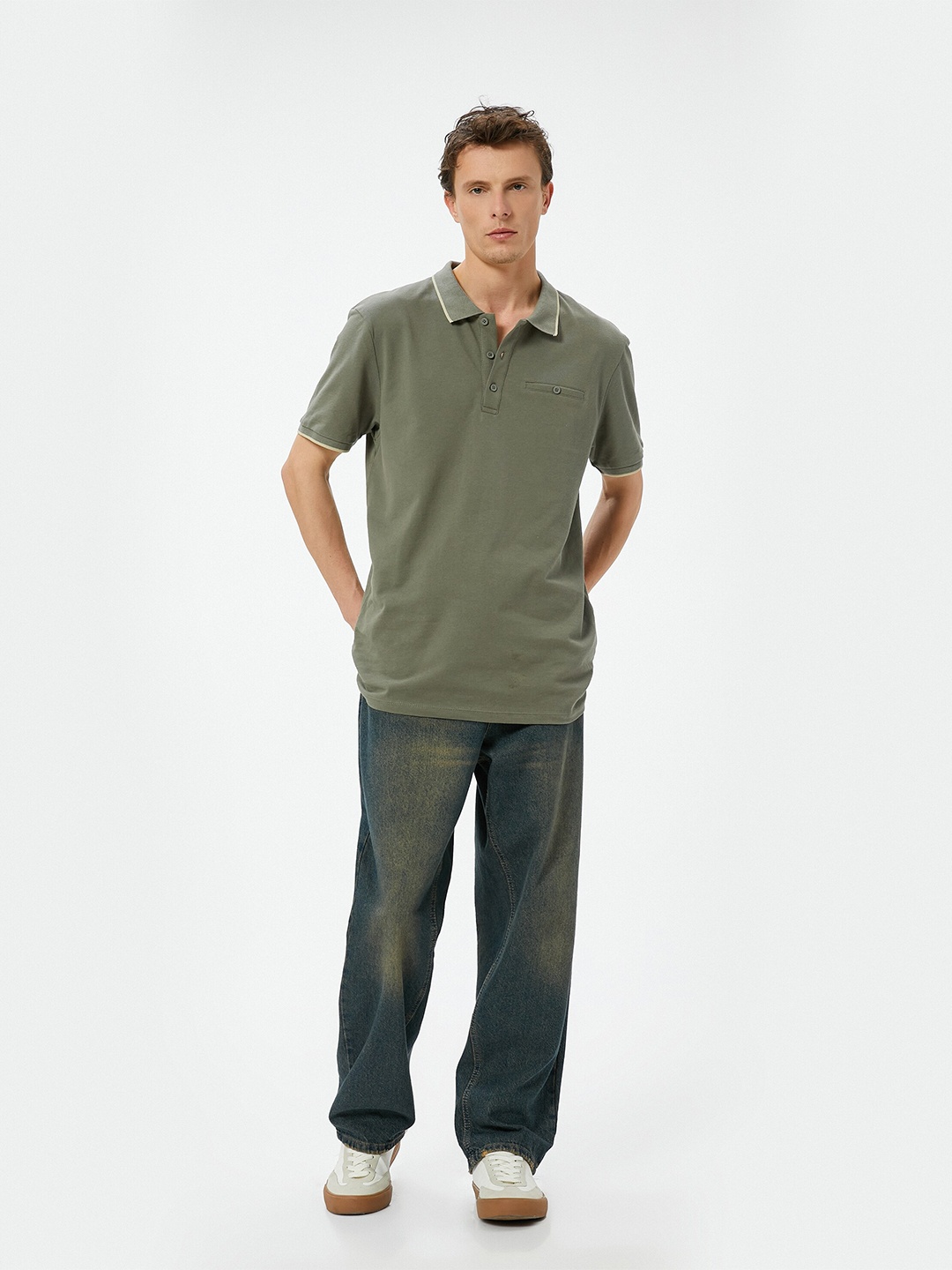 

Koton Polo Collar Pockets Cotton T-shirt, Khaki