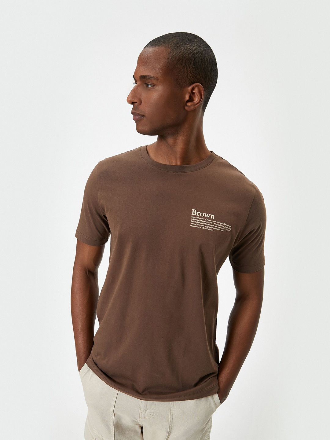 Koton Brown Typography Cotton T-shirt