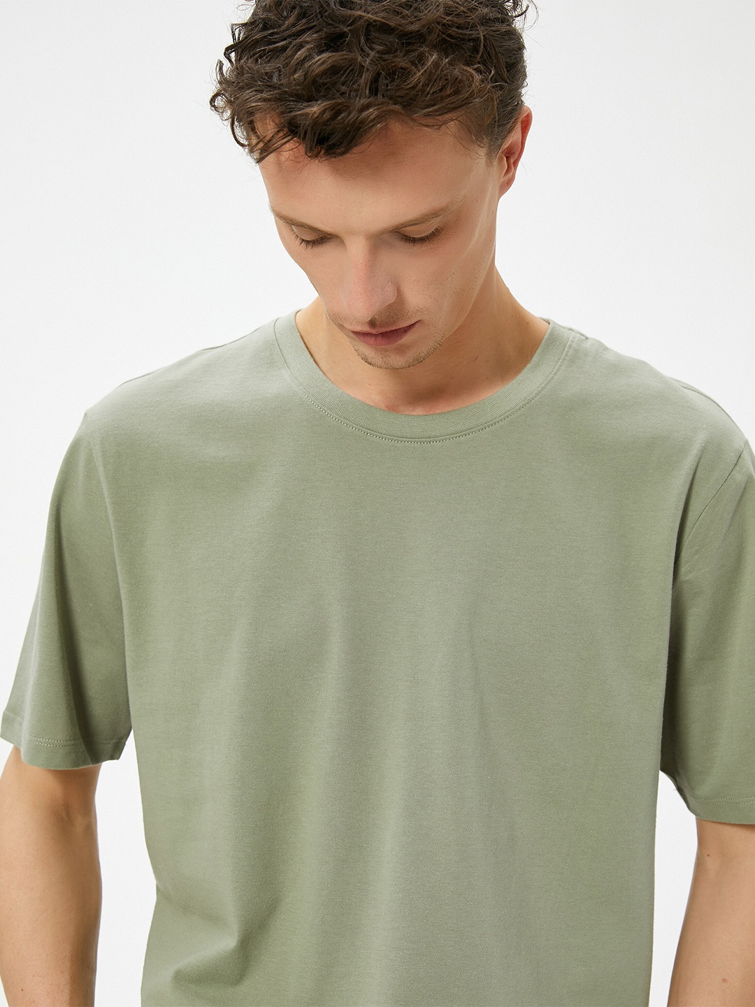 

Koton Men Round Neck Slim Fit Cotton T-shirt, Khaki
