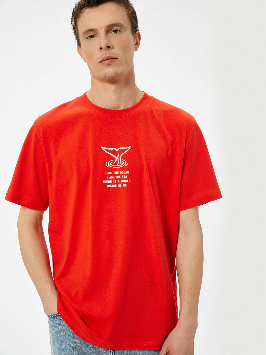 

Koton Printed Round Neck Short Sleeves Cotton T-shirt, Red
