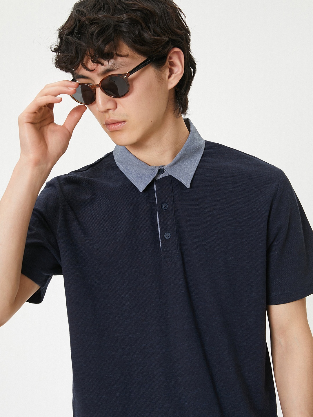 

Koton Navy Blue Polo Collar Cotton T-shirt